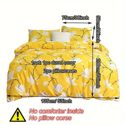 3-teiliges Bettwäsche-Set mit Gelbem Blumenmuster, Atmungsaktiv & Bequem