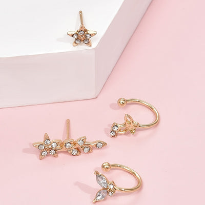 4er-Set Hohle Kreative Schmetterling Stern Blatt Ohrringe