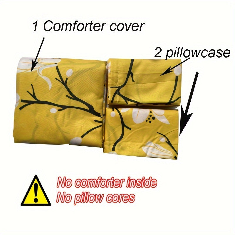 3-teiliges Bettwäsche-Set mit Gelbem Blumenmuster, Atmungsaktiv & Bequem