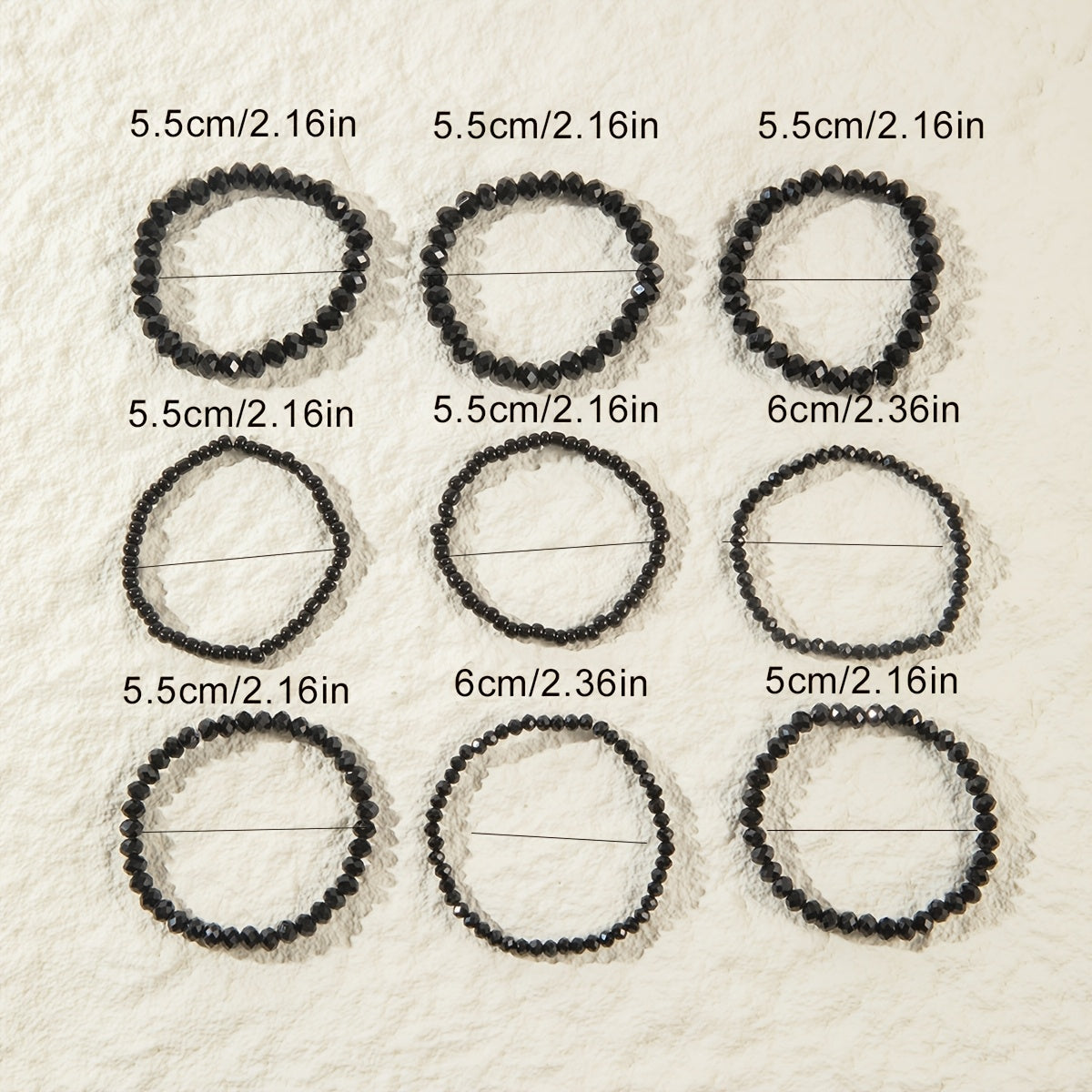 9er-Set Boho Schwarze Perlenharz Armbänder – Stretch, Für Alltag & Partys
