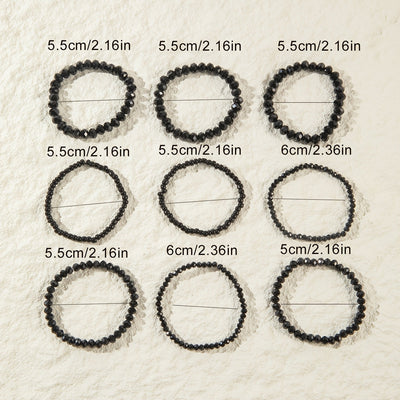 9er-Set Boho Schwarze Perlenharz Armbänder – Stretch, Für Alltag & Partys