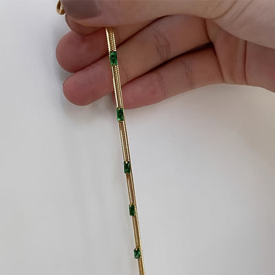 18K Goldplattiertes Edelstahlarmband – Grüner & Gelber Zirkon, Elegantes Accessoire