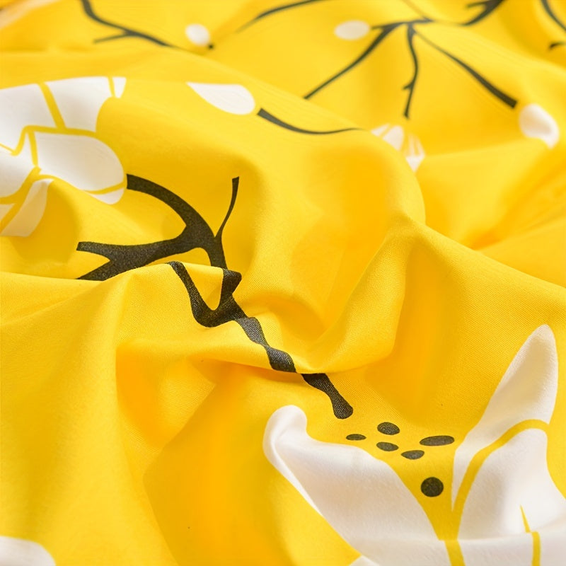 3-teiliges Bettwäsche-Set mit Gelbem Blumenmuster, Atmungsaktiv & Bequem