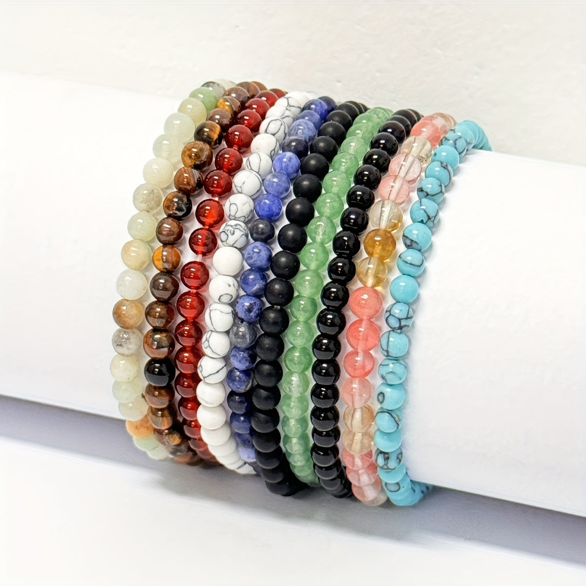 10er Set Elastische Steinperlen-Armbänder – Kristall für Frauen