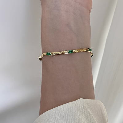 18K Goldplattiertes Edelstahlarmband – Grüner & Gelber Zirkon, Elegantes Accessoire