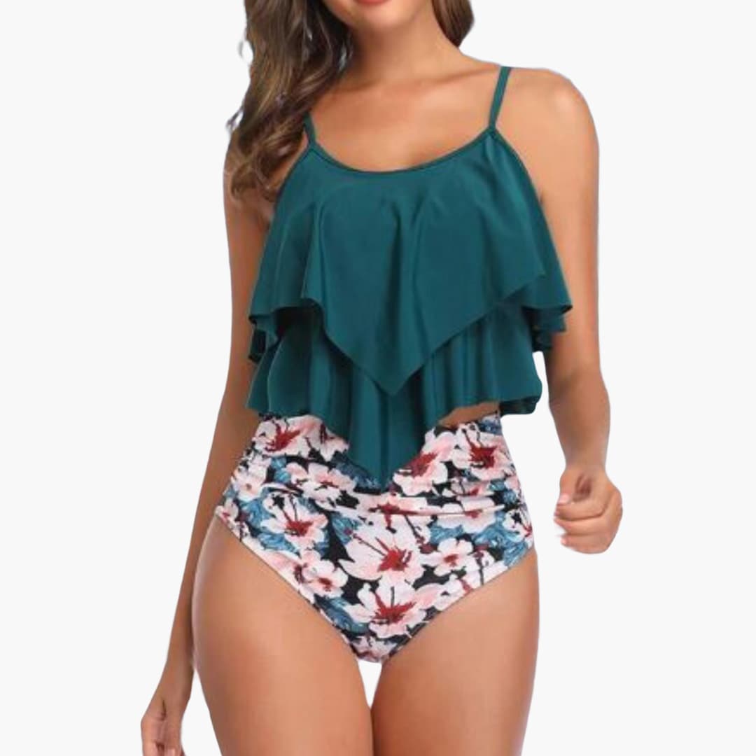 Zweiteiliger Damen - Tankini mit Volant und Bauchkontrolle