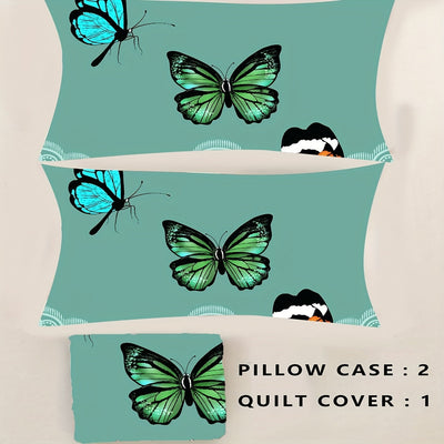 3-teiliges Bettwäsche-Set mit Schmetterlingsmuster, Atmungsaktiv, Weich & Bequem