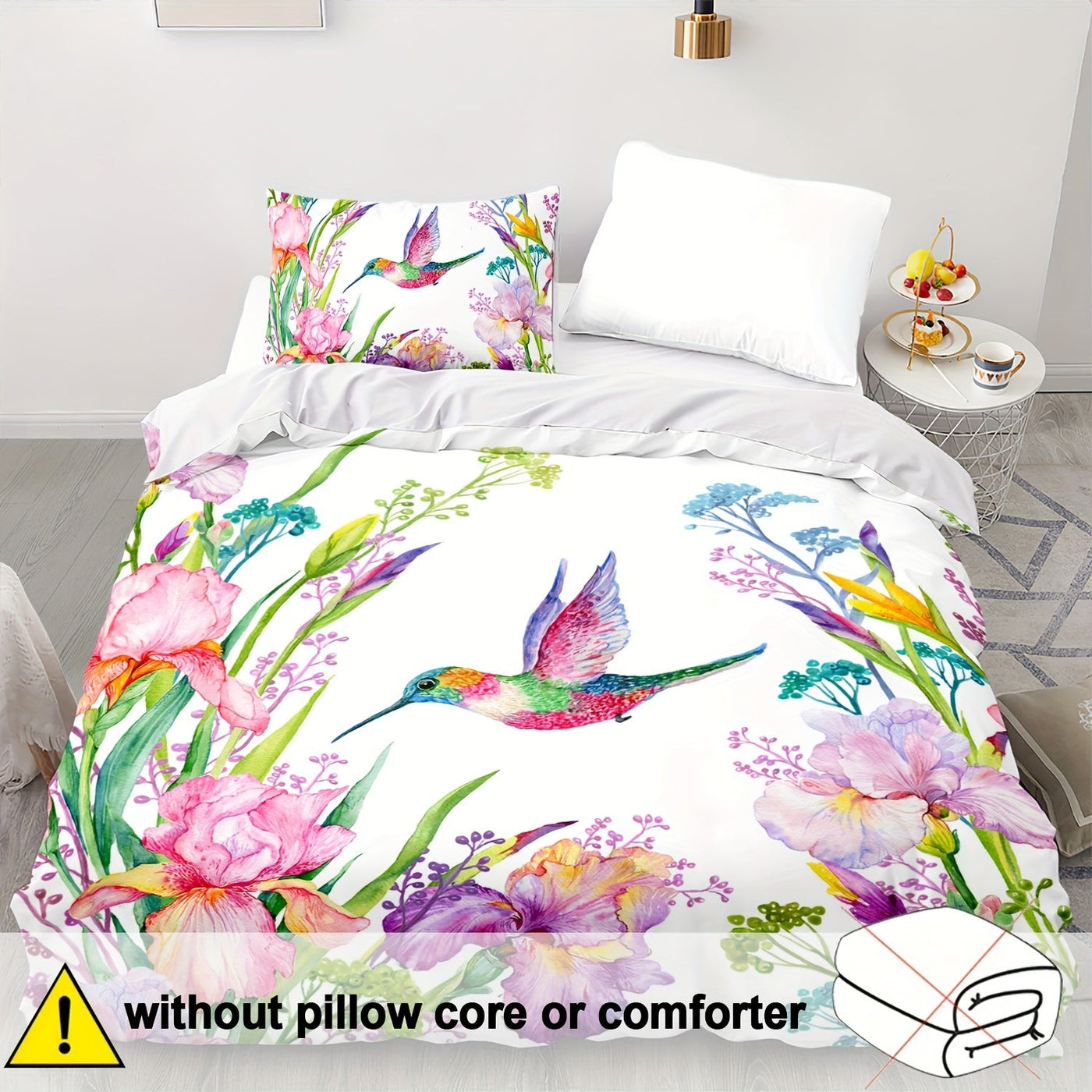 3-teiliges Blumen Bettwäsche-Set – Weich, Frühlingsdesign, Vogelmuster, Maschinenwaschbar