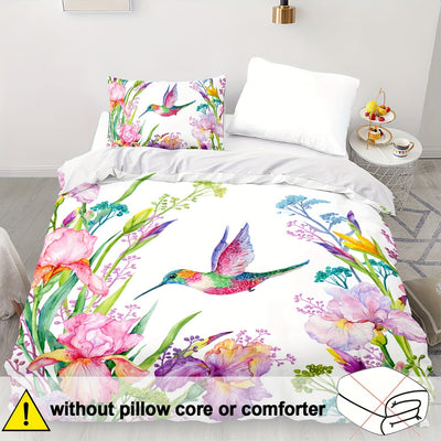 3-teiliges Blumen Bettwäsche-Set – Weich, Frühlingsdesign, Vogelmuster, Maschinenwaschbar