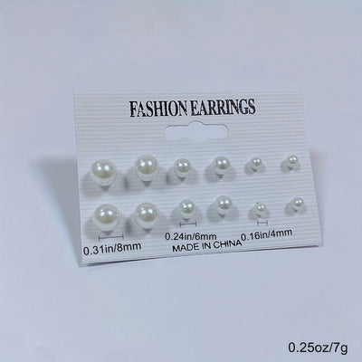6 Paare Falsche Perlen Ohrstecker Set
