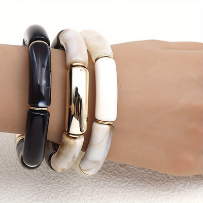 3er Set Böhmische Acryl Armreifen – Vintage, Verstellbar, Ideal für Alltag