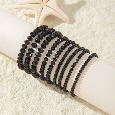 9er-Set Boho Schwarze Perlenharz Armbänder – Stretch, Für Alltag & Partys