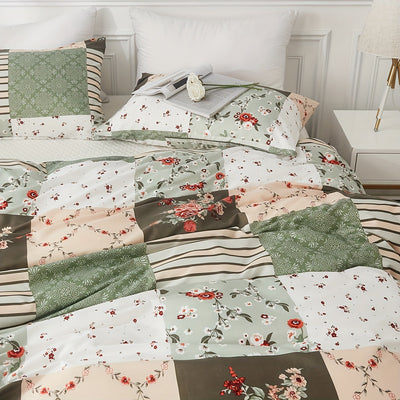 3-teiliges Bettwäsche Set – Kariertes Blumenmuster, Weich & Atmungsaktiv, Chemiefaser