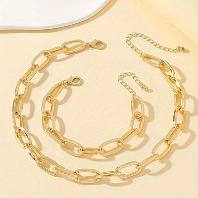 2tlg. Elegantes Goldenes Buck-Ketten-Halsketten- & Armband-Set