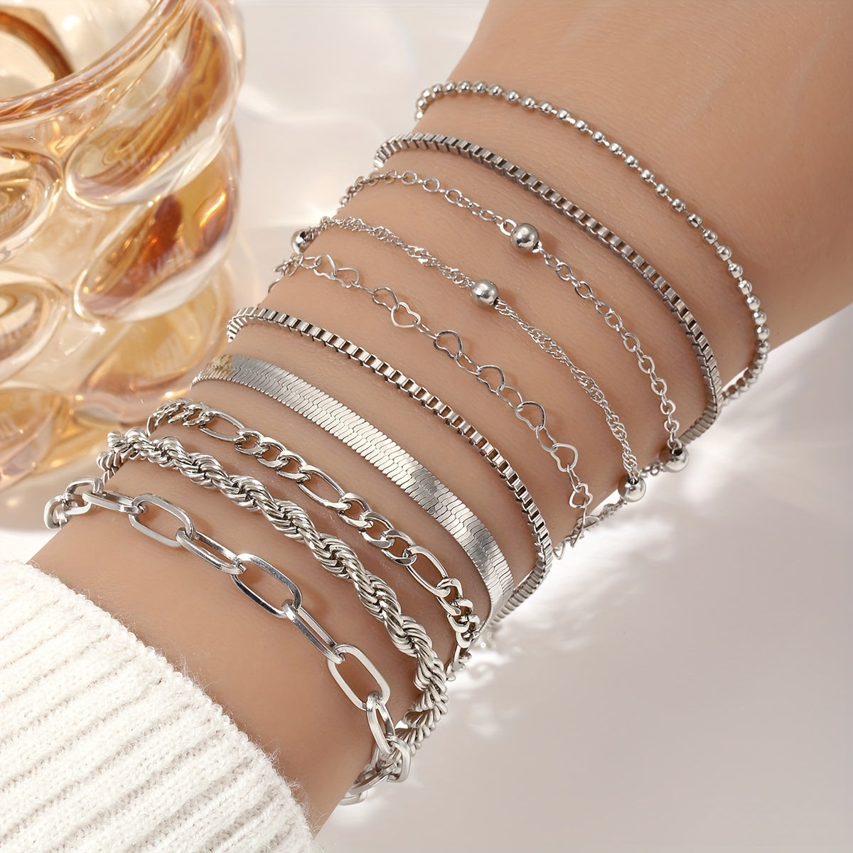10er Set Damen Stacking Armbänder – Elegante Dreh-Ketten-Designs