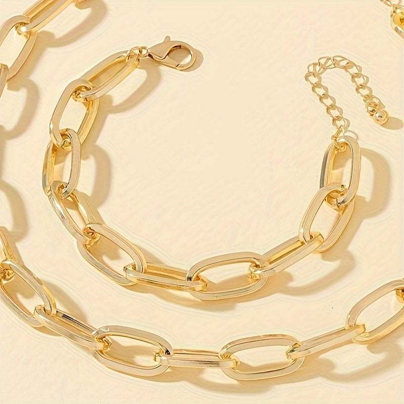 2tlg. Elegantes Goldenes Buck-Ketten-Halsketten- & Armband-Set