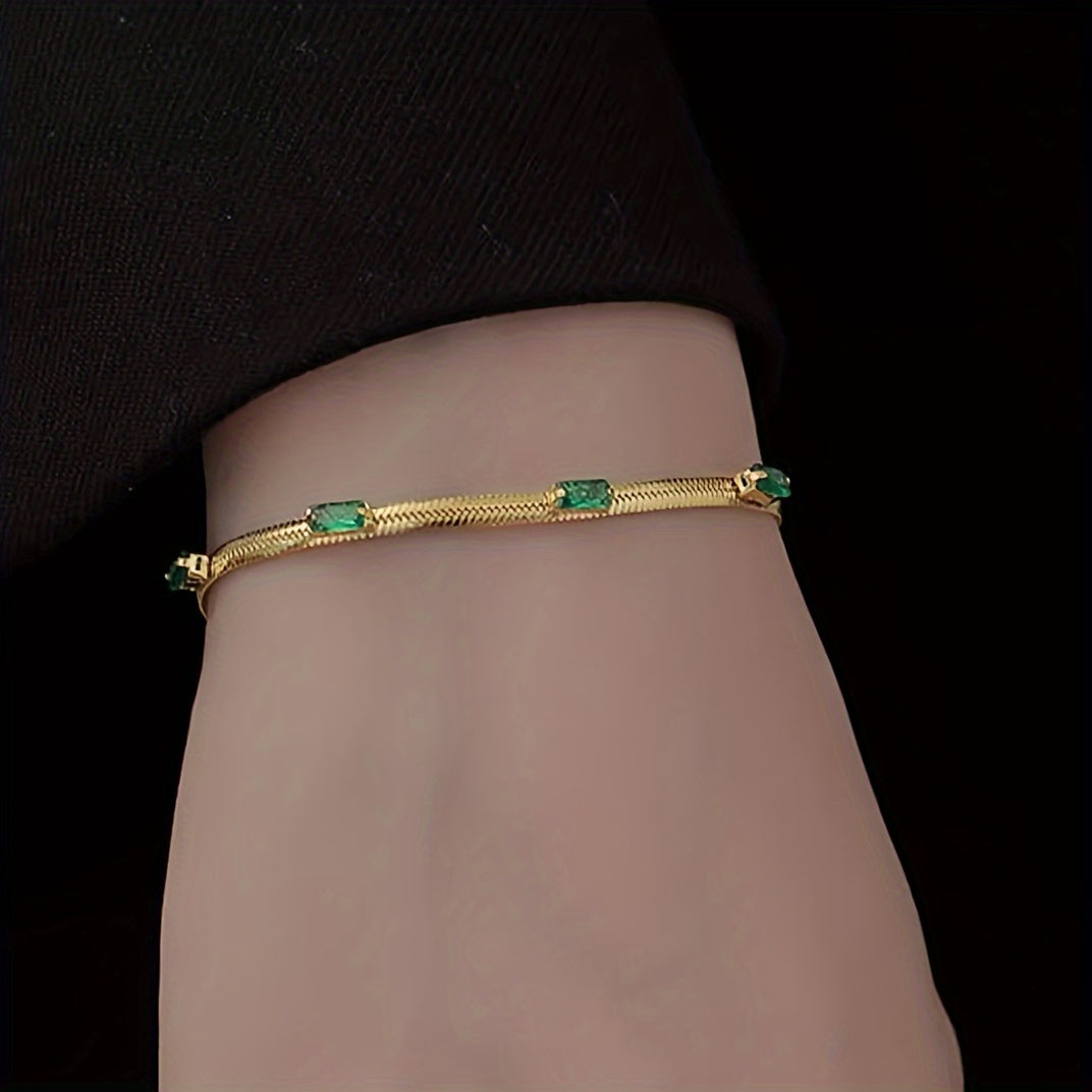 18K Goldplattiertes Edelstahlarmband – Grüner & Gelber Zirkon, Elegantes Accessoire