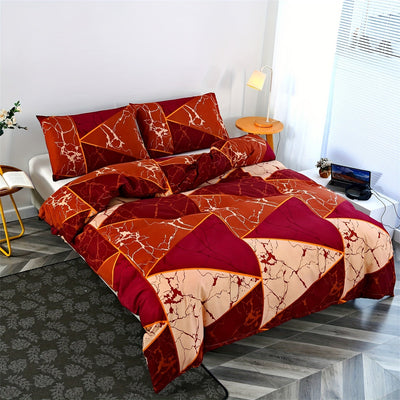 3-teiliges Bettwäsche-Set, Geometrischer Dreieck-Druck, Weich & Bequem
