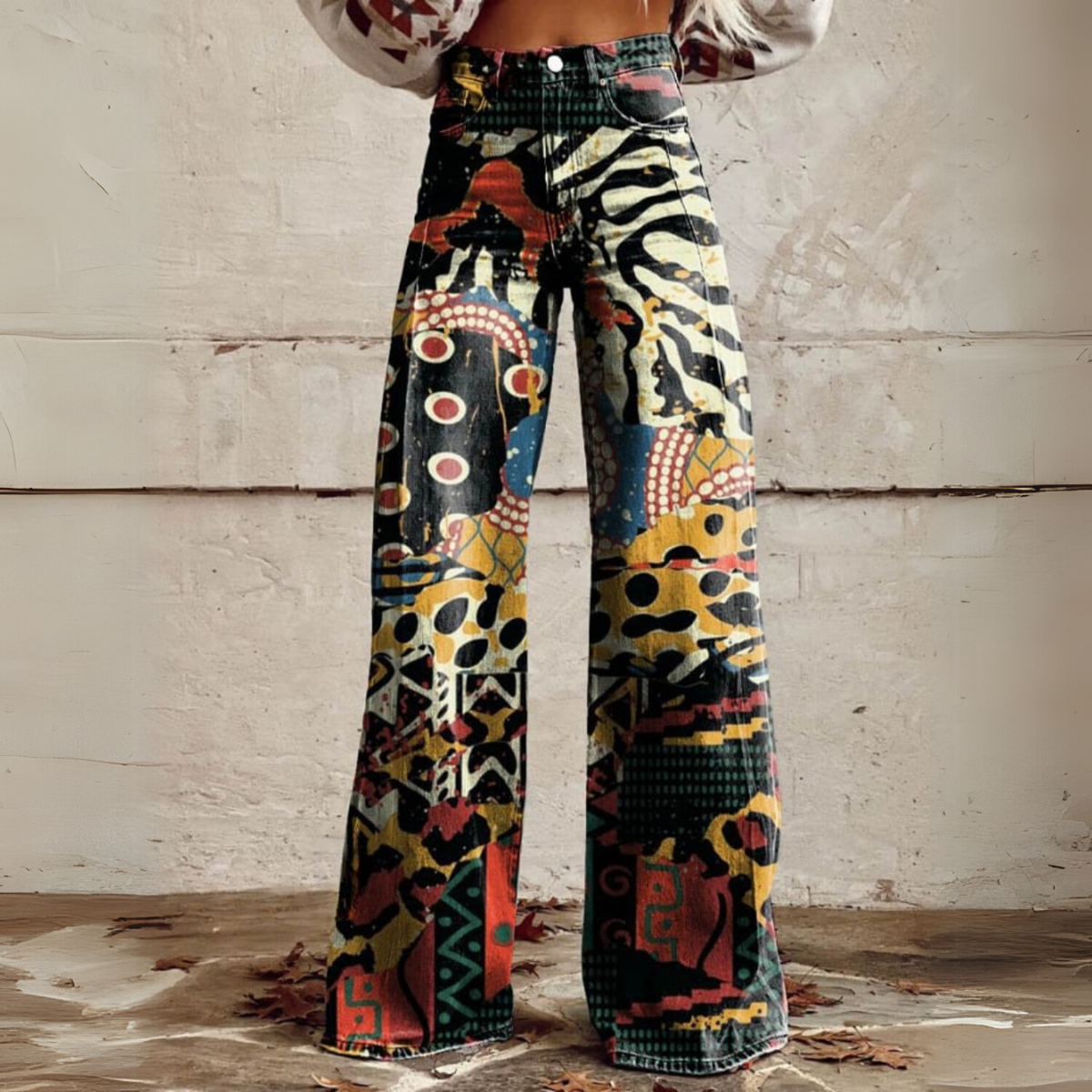 Abstrakte Weitbein-Hose Für Damen