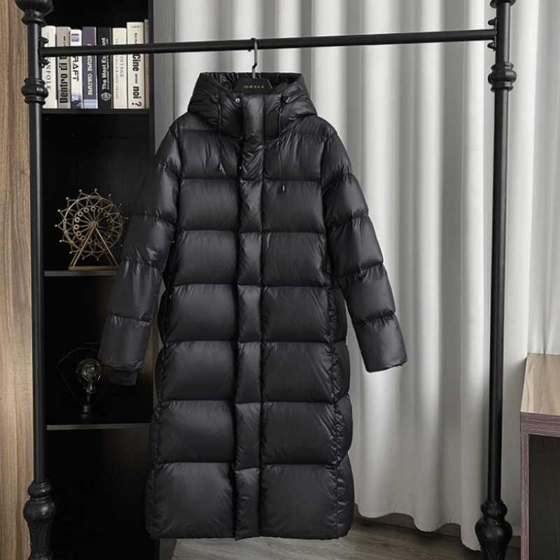 Winterjacke Damen Daunen Lang | Gefütterte Jacke Mit Kapuze und Reißverschluss