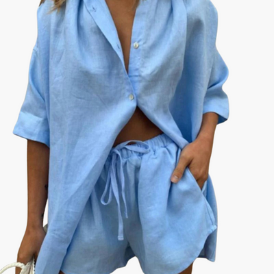 Zweiteiler Set für Damen - mit Knopfleiste und Shorts