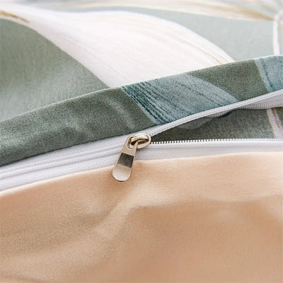 3-teiliges Bettwäsche-Set mit Grünem Blattmuster