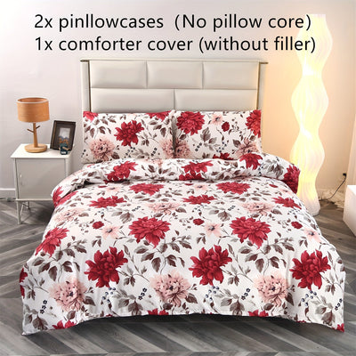 3-teiliges Blumenmuster Bettwäsche-Set – Weich & Bequem, Ohne Füllung