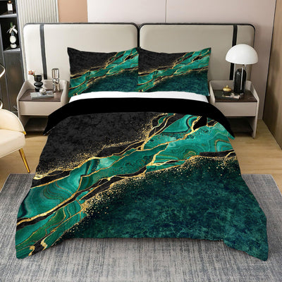 2-teiliges Bettwäsche-Set mit Grün-Goldenem Marmor, Weich & Bequem