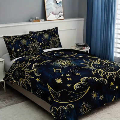 3-teiliges Celestial Sonne & Mond Sternen Bettwäsche-Set