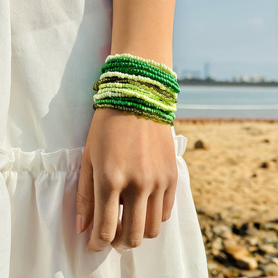 15er-Set Boho Perlenarmbänder – Bunte Reiskörner für Strand & Party