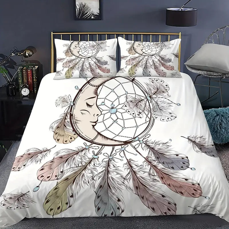 3D Traumfänger Federmuster Bettwäsche-Satz