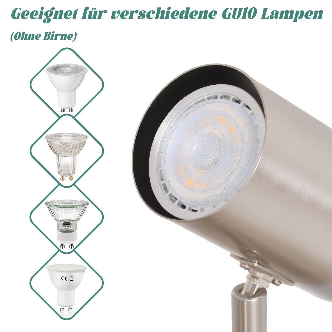 4-flammige Nickel-Deckenlampe 330° Drehbar, GU10 Kompatibel