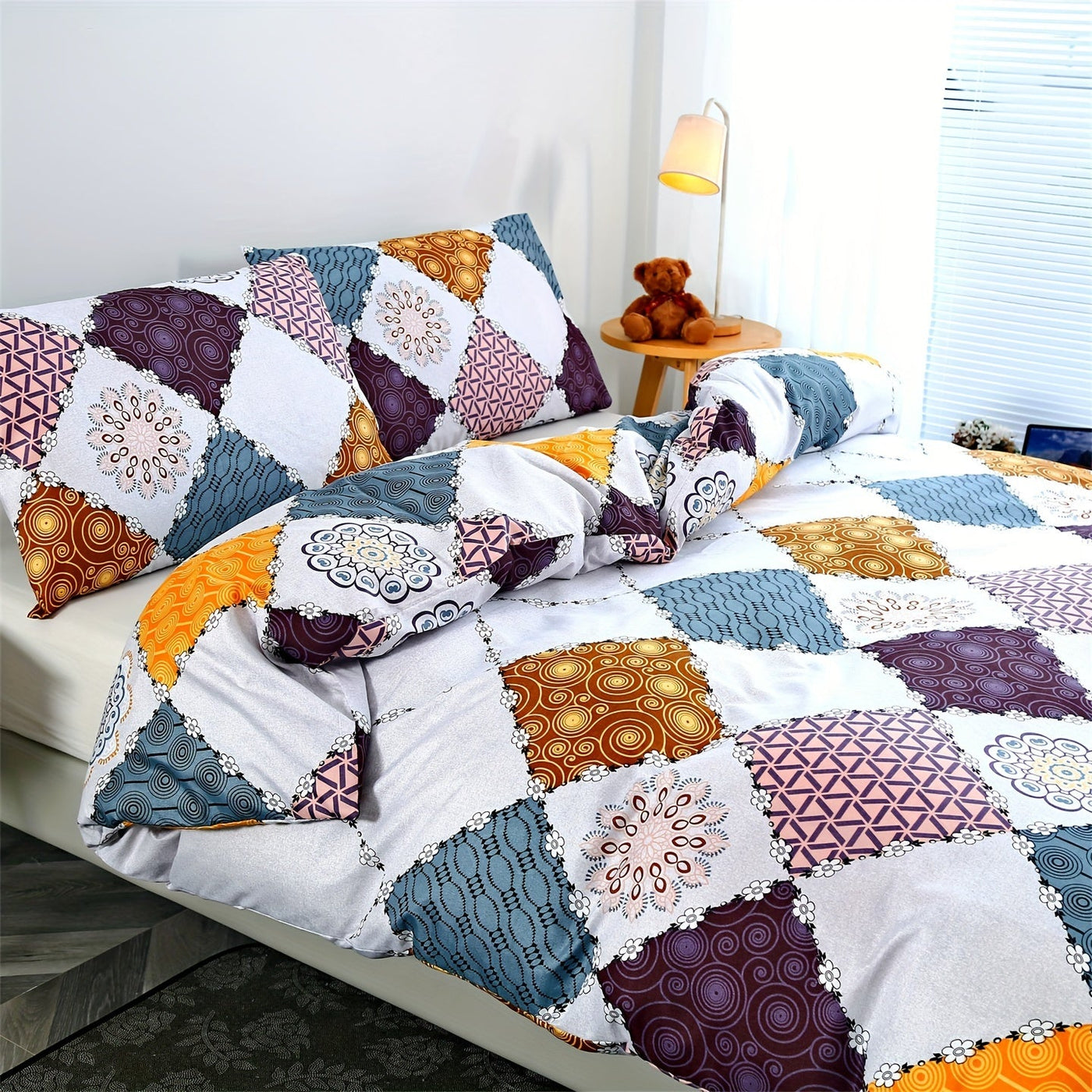 3-teiliges Geometrisches Bettbezug-Set – Atmungsaktiv, Weiches Polyester, Maschinenwaschbar