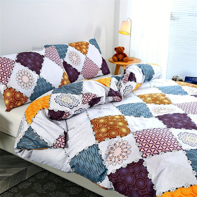 3-teiliges Geometrisches Bettbezug-Set – Atmungsaktiv, Weiches Polyester, Maschinenwaschbar
