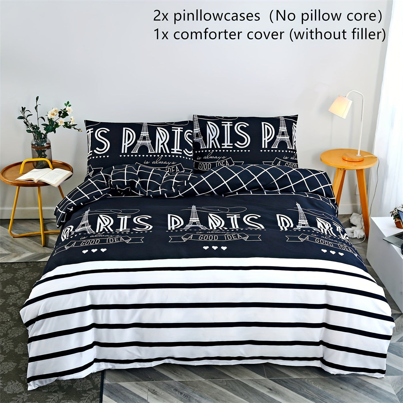 3-teiliges Gestreiftes Bettbezug-Set – Weiches Polyester, Atmungsaktiv