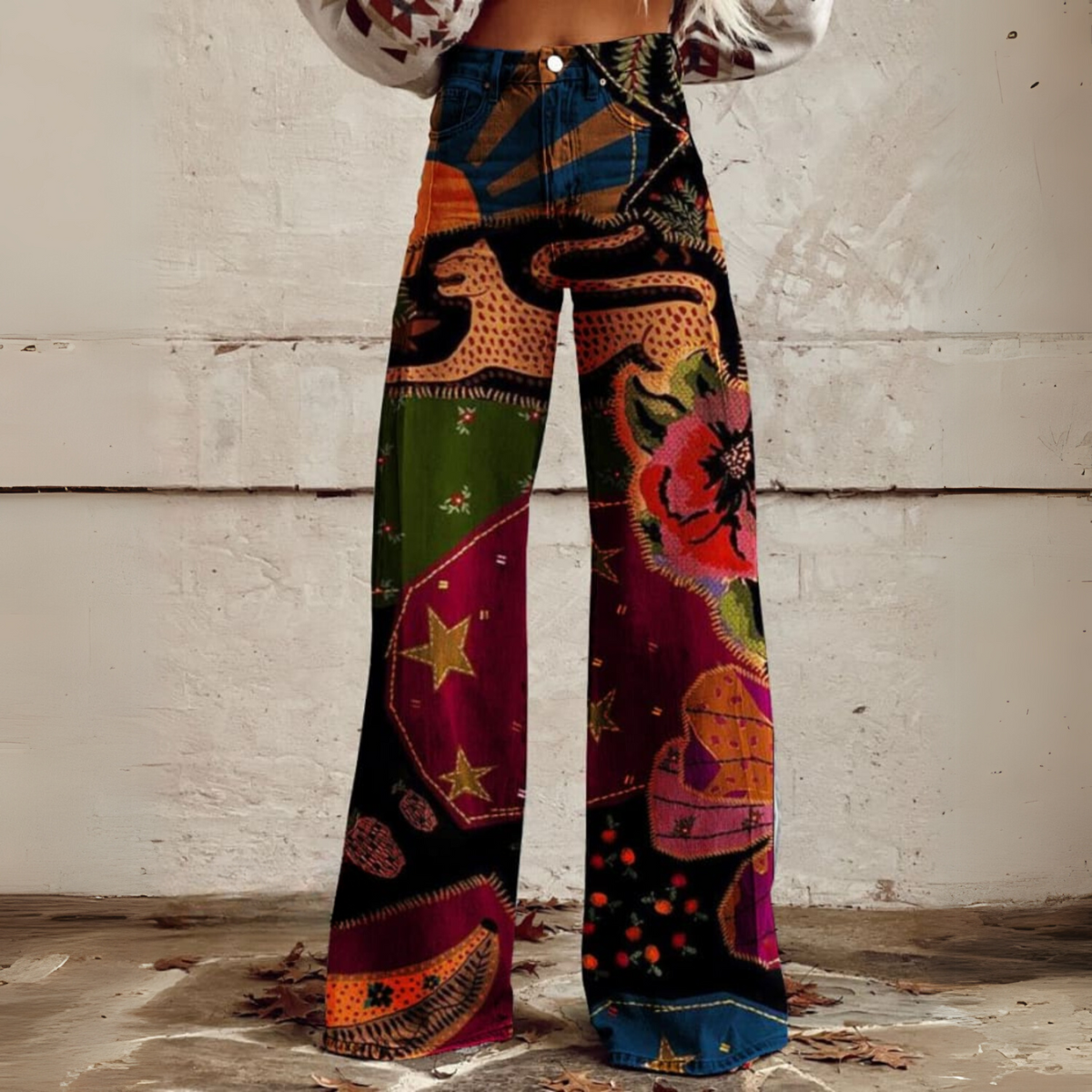 Weite Patchwork-Hose für Damen