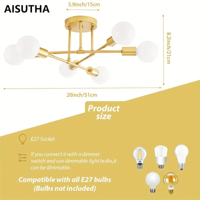 6-flammiger Kronleuchter Schwarz-Gold, Minimalistisches Design für Küche