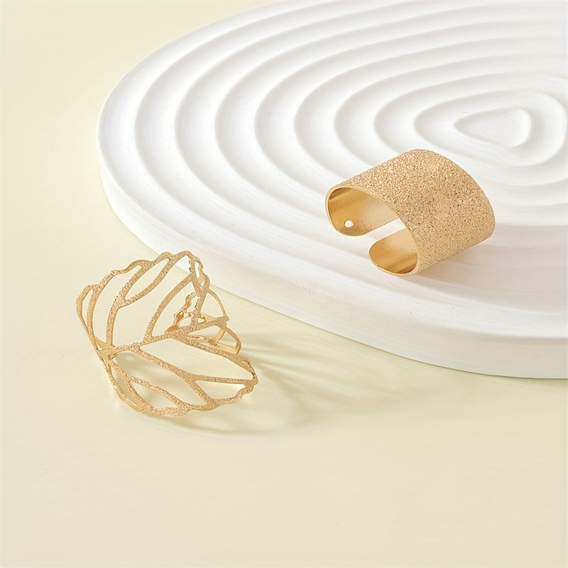 2-teiliges Set geschichtete Blattader-Ringe