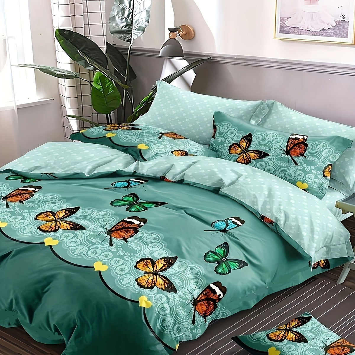 3-teiliges Bettwäsche-Set mit Schmetterlingsmuster, Atmungsaktiv, Weich & Bequem