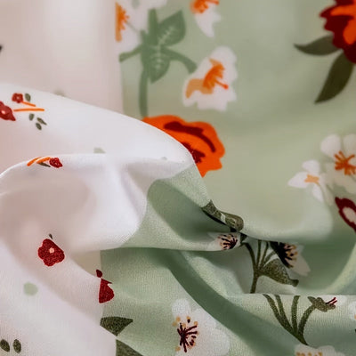 3-teiliges Bettbezug-Set mit Blumenmuster – Weiches Polyester, Reißverschluss, King-Size