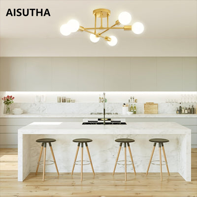 6-flammiger Kronleuchter Schwarz-Gold, Minimalistisches Design für Küche