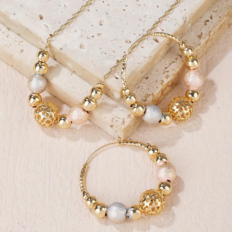 2-teiliges Goldbeschichtetes Ohrring- & Halsketten-Schmuckset