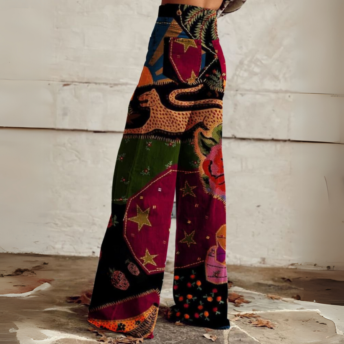 Weite Patchwork-Hose für Damen