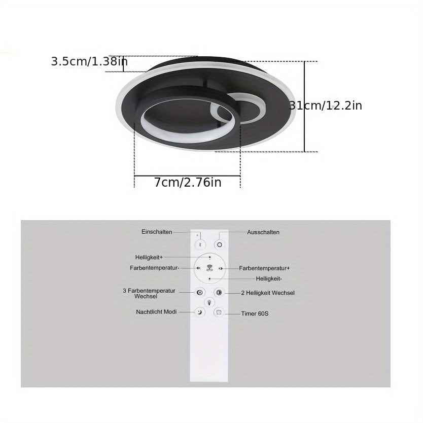 33W Deckenleuchte Weiß/Schwarz, Einstellbare Farbtemperatur für Wohnzimmer