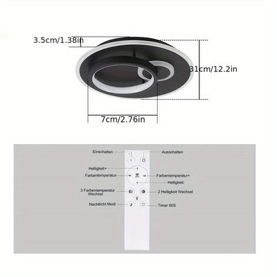 33W Deckenleuchte Weiß/Schwarz, Einstellbare Farbtemperatur für Wohnzimmer