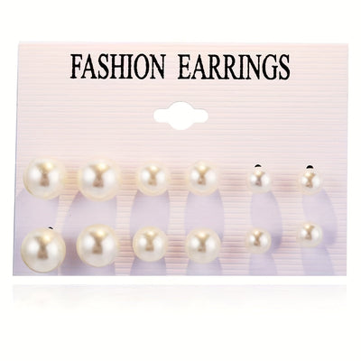 6 Paare Falsche Perlen Ohrstecker Set