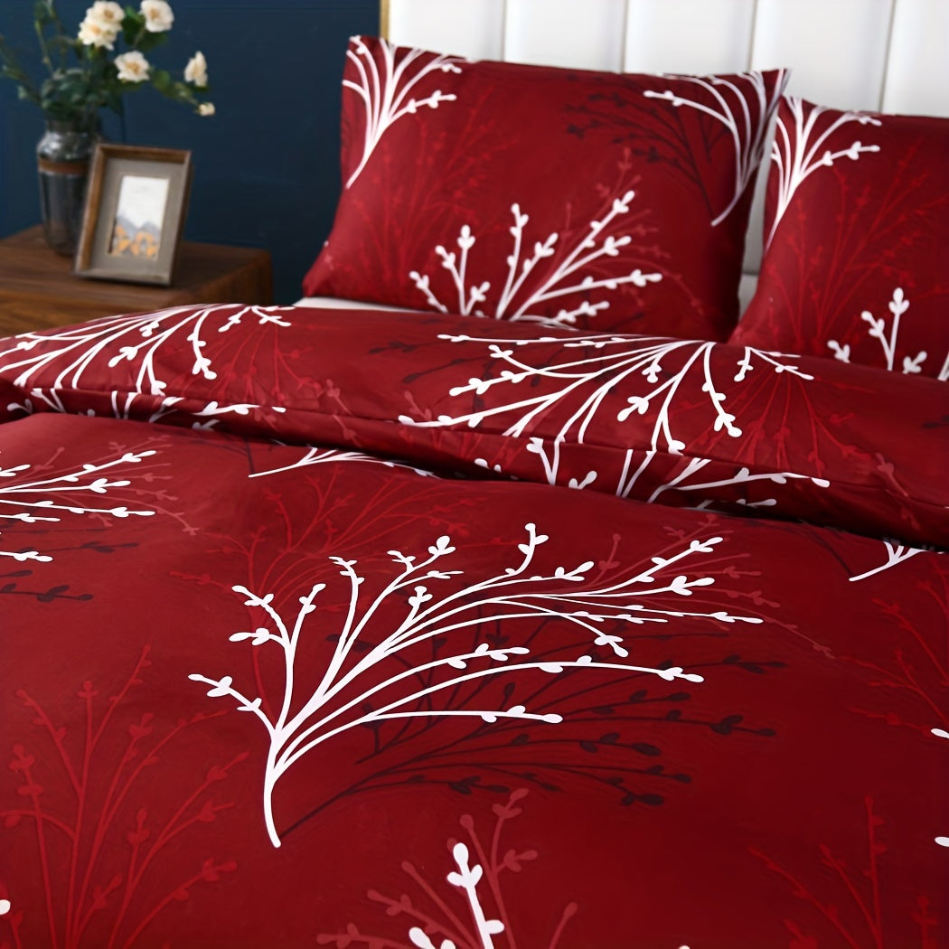 3-teiliges Bettbezug-Set – Zweig-Motiv, Weich & Atmungsaktiv