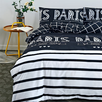 3-teiliges Gestreiftes Bettbezug-Set – Weiches Polyester, Atmungsaktiv