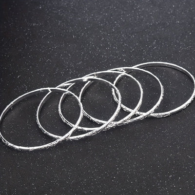 5er-Set Silberne Armreifen – Geometrisches Kreisdesign, Vielseitig für Alltag