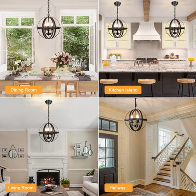 3-flammige Pendelleuchte Schwarz, Verstellbar, E14 für Küche, Esszimmer